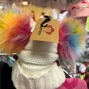 Appaman Winter White Hat with Colorful Pom Poms